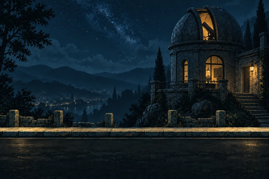 Painted observatory scenery from The Last Signal.